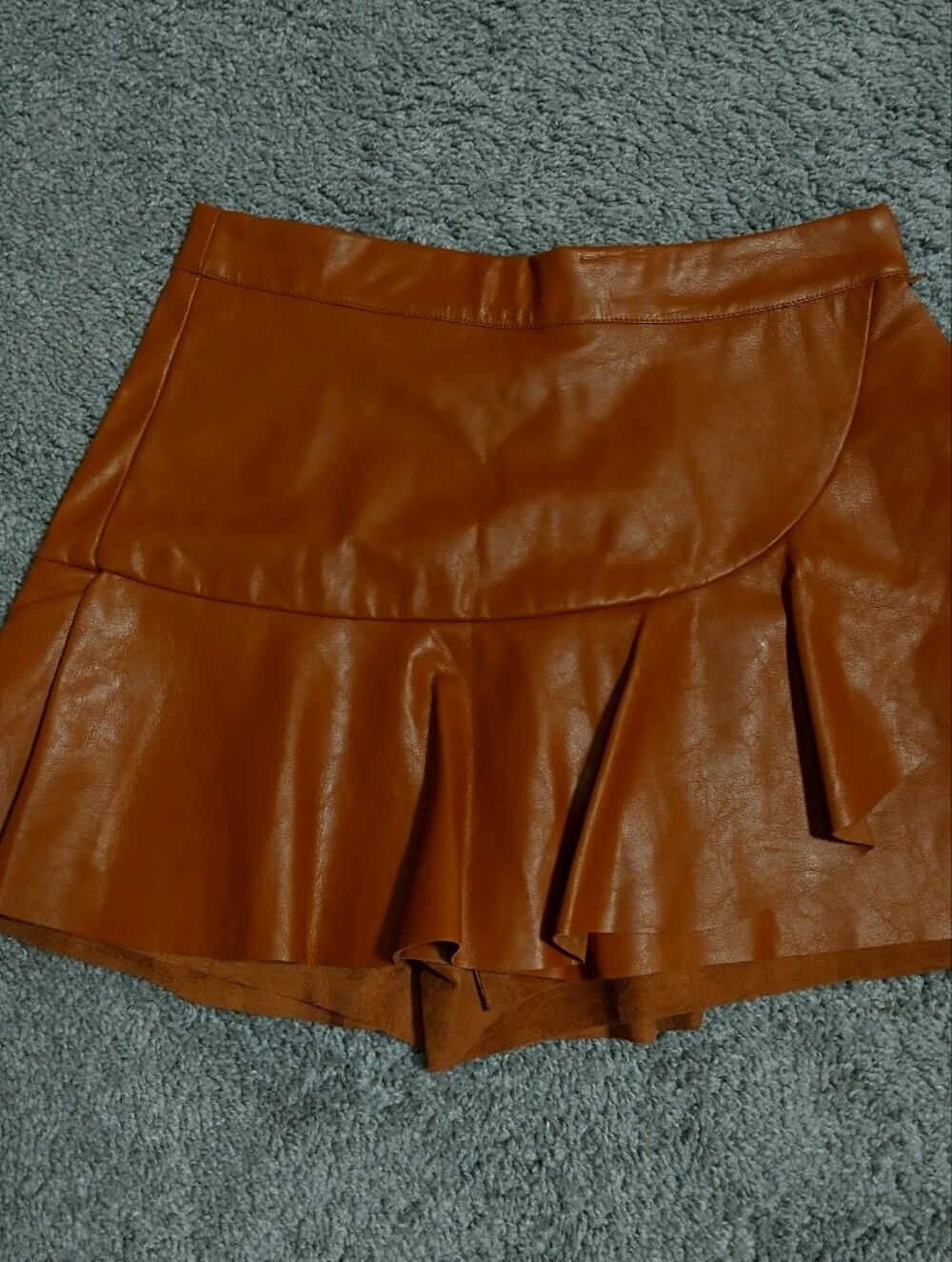 DO+BE Cognac Faux Leather Ruffle Mini Skirt